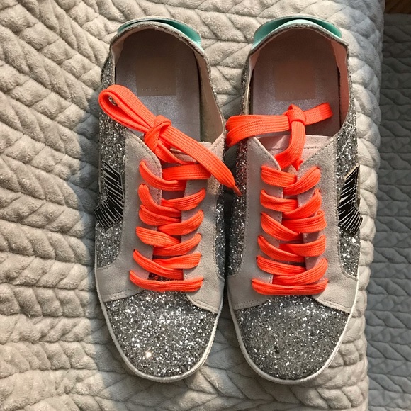 Zaga Silver Glitter Suede Leather Distressed Dolce Vite Sneakers - Picture 4 of 9